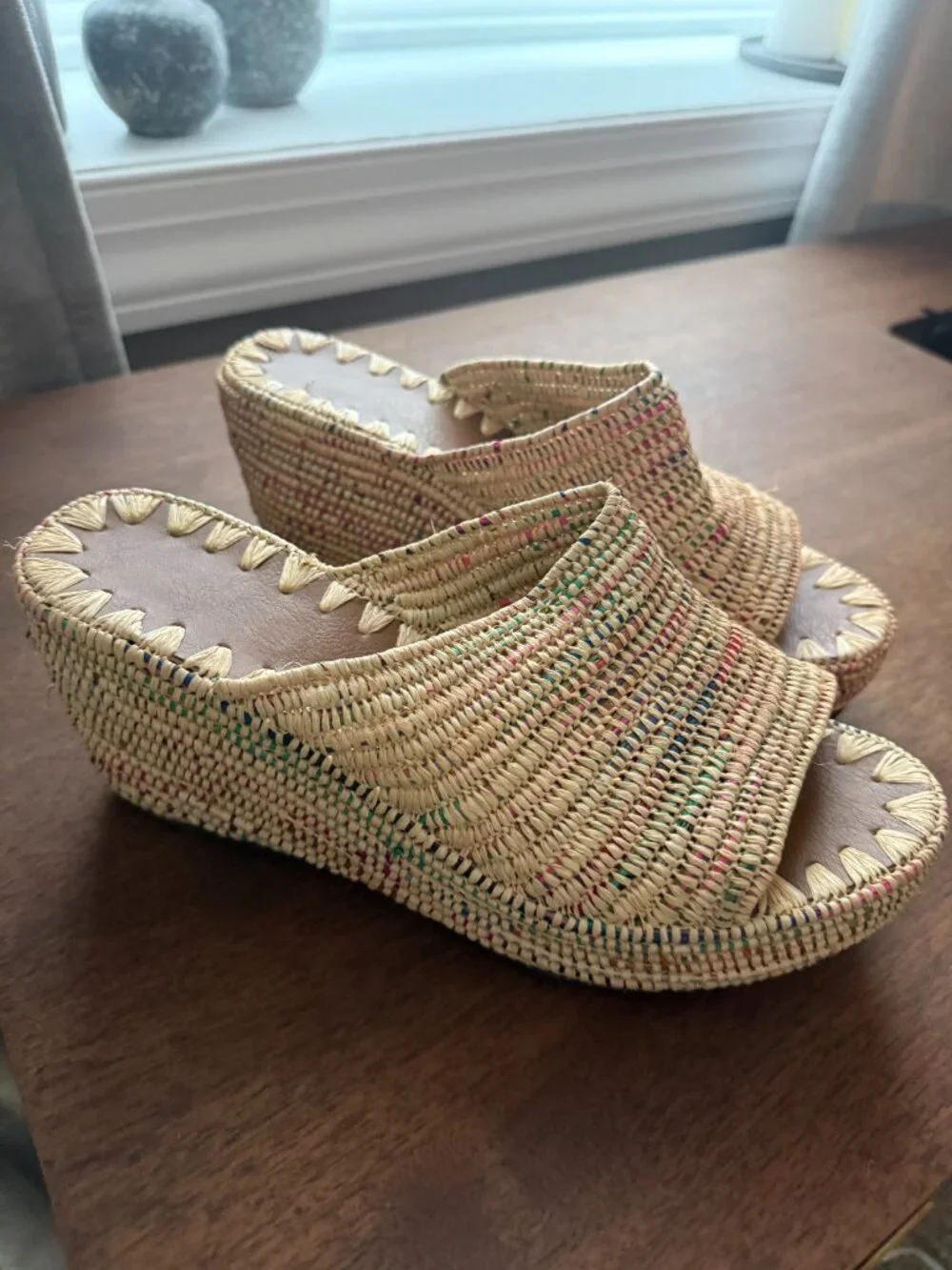 Handmade Moroccan Raffia Slide Sandals | Multicolor | EU 40, US 9